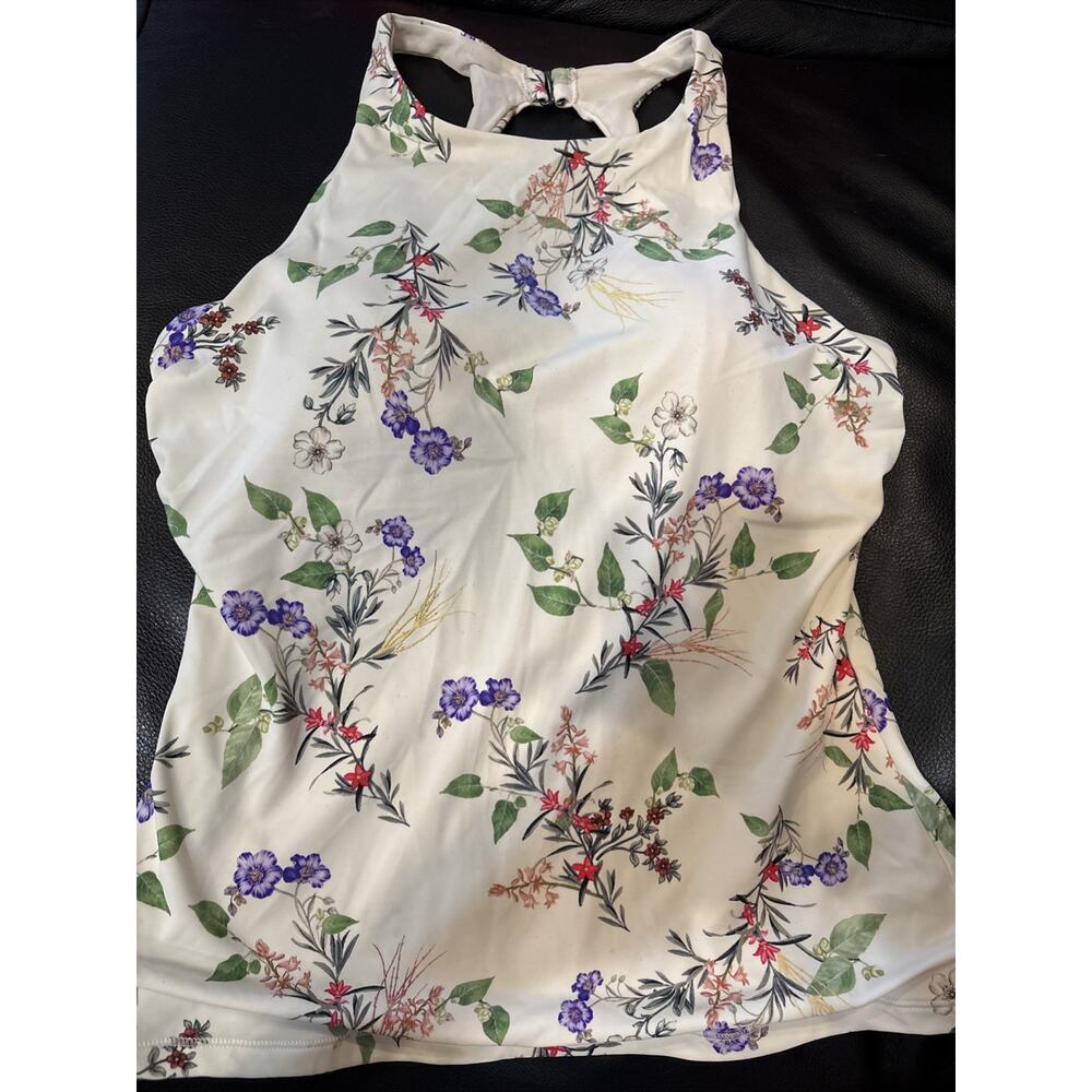 ATHLETA Floral High Neck Underwire Bra Cup Athletic Tankini Swim top 36D/DD